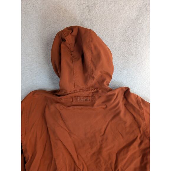 Cabelas Jacket Mens Large Orange Canvas Zip Up Hooded Lined Cowl Neck Winter - Picture 13 of 16